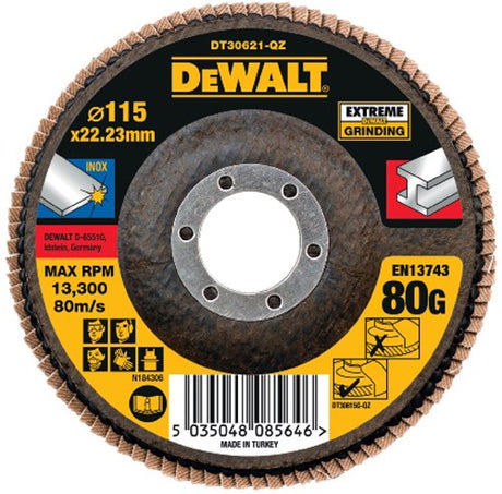 Dewalt accessoires disque abrasif à lamelles extrême 115x22,2 mm 80g - dt30621-qz - 1 pièce - dt30621-qz