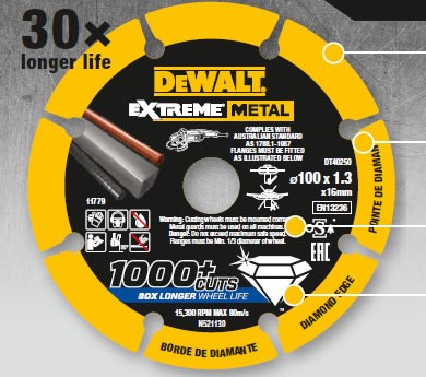 Disque diamanté métal extrême Dewalt DT40252 | 125 x 22,23 x 1,3 mm - dt40252-qz