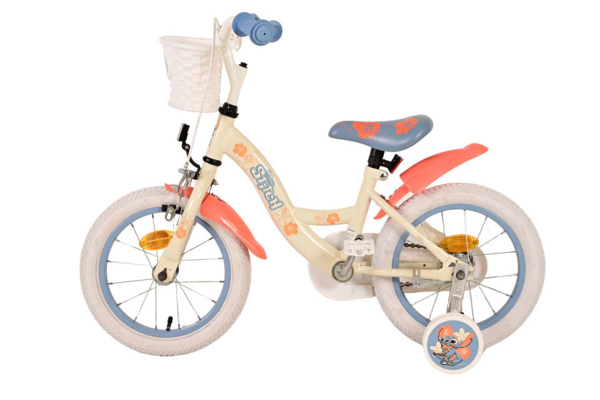 Disney Stitch Children's Bicycle - Girls - 14 pouces - Crème Coral Bleu