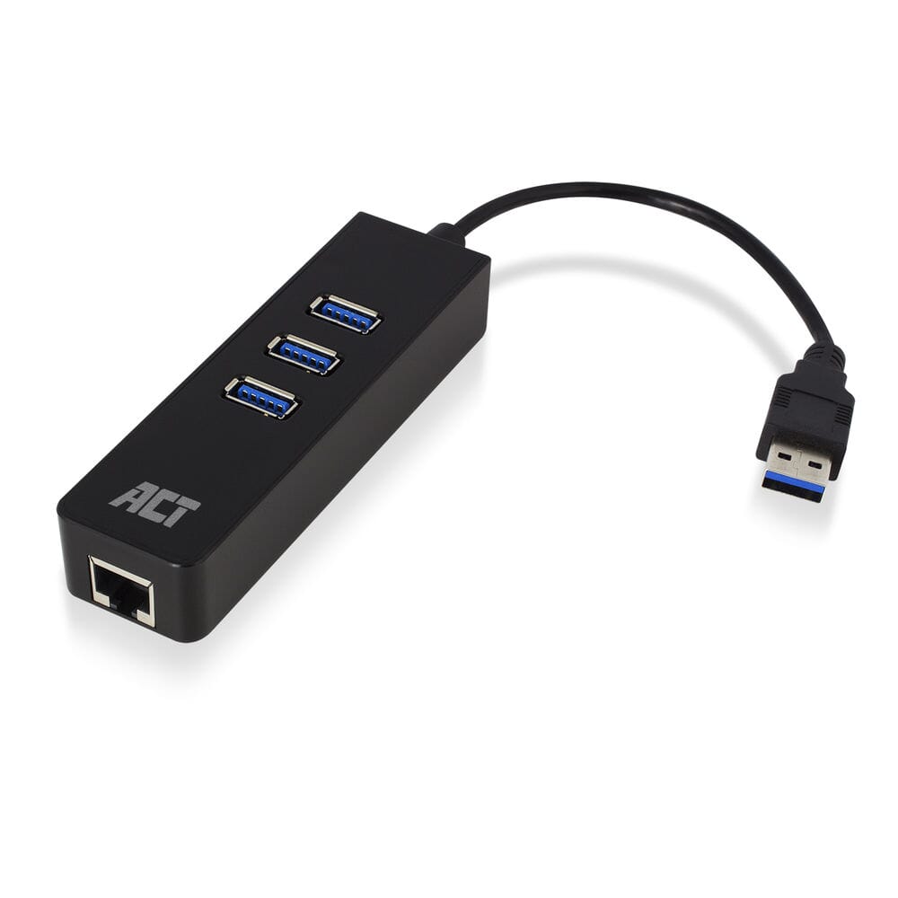 Connettività ACT USB Hub 3.2 3x USB-A Ethernet, Black