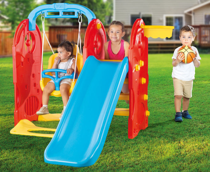 Dolu 4-en-1 Play Set avec glissade et swing bleu rouge