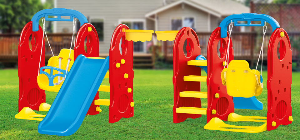 Dolu 4-en-1 Play Set avec glissade et swing bleu rouge