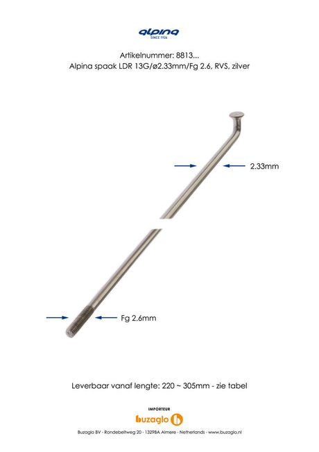 Alpina Spaken 13g (2,34 mm) en acier inoxydable 266 mm (P36)