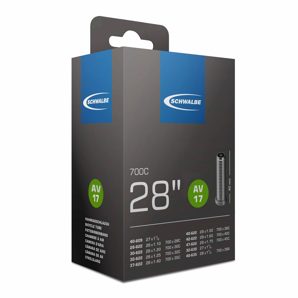 Tube intérieur de Schwalbe AV17 28 pouces 37 62-622 AV 40 mm