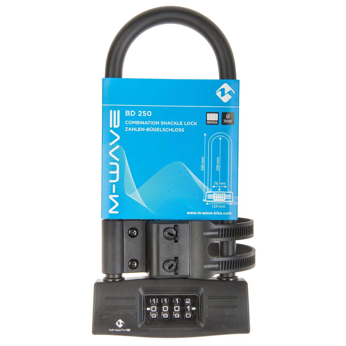 Serrure en U à pêne en laiton m-wave avec code et support 124 mm. x 260mm. noir