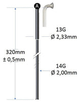 Alpina Spaak en acier inoxydable noir 13g 320 mm Ø2.00 mm pour la machine à rayures P 100