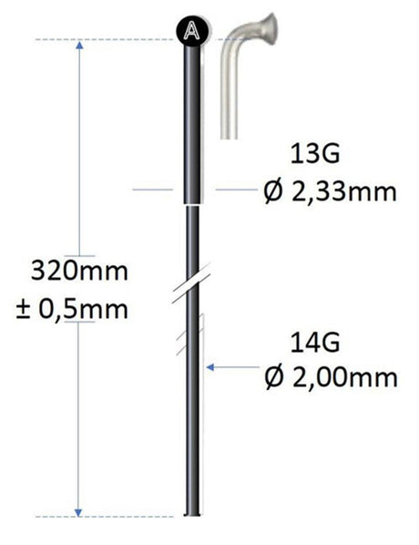 Alpina Spaak en acier inoxydable noir 13g 320 mm Ø2.00 mm pour la machine à rayures P 100