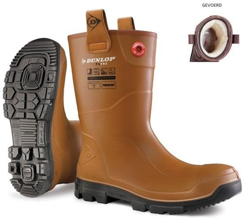 Dunlop lj2hr48fl werklaars | rigpro | gevoerd | bruin | maat 45 8713197053408