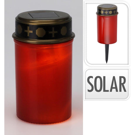 Lampe funéraire solaire LED en plastique rouge