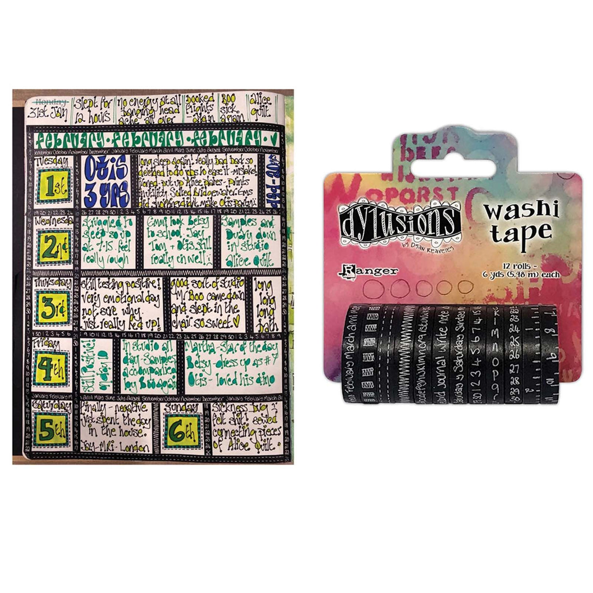 Ranger ink ranger • dylusions washi tape set noir 3,5 cm x 5,5 m 12 pièces