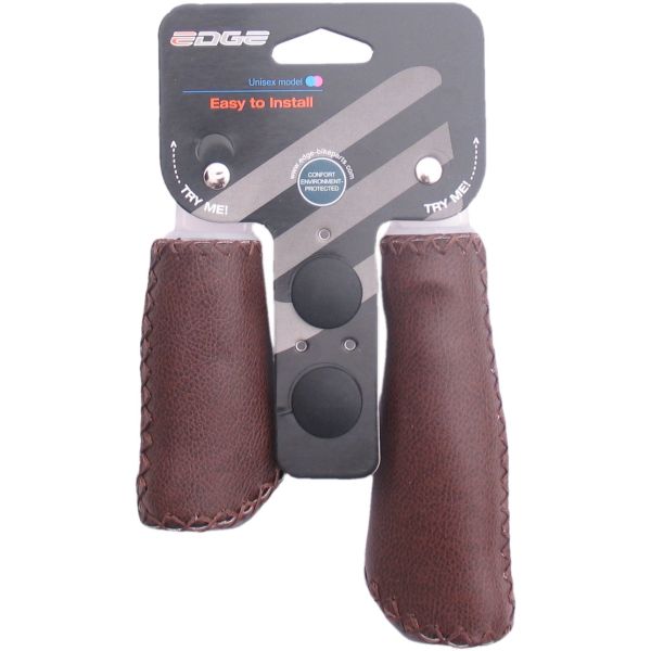 La poignée en cuir de bord - Ensemble de poignée de forme ergonomique - Real Cuir - 135 mm gauche 92 mm à droite - Matt Dark Brown