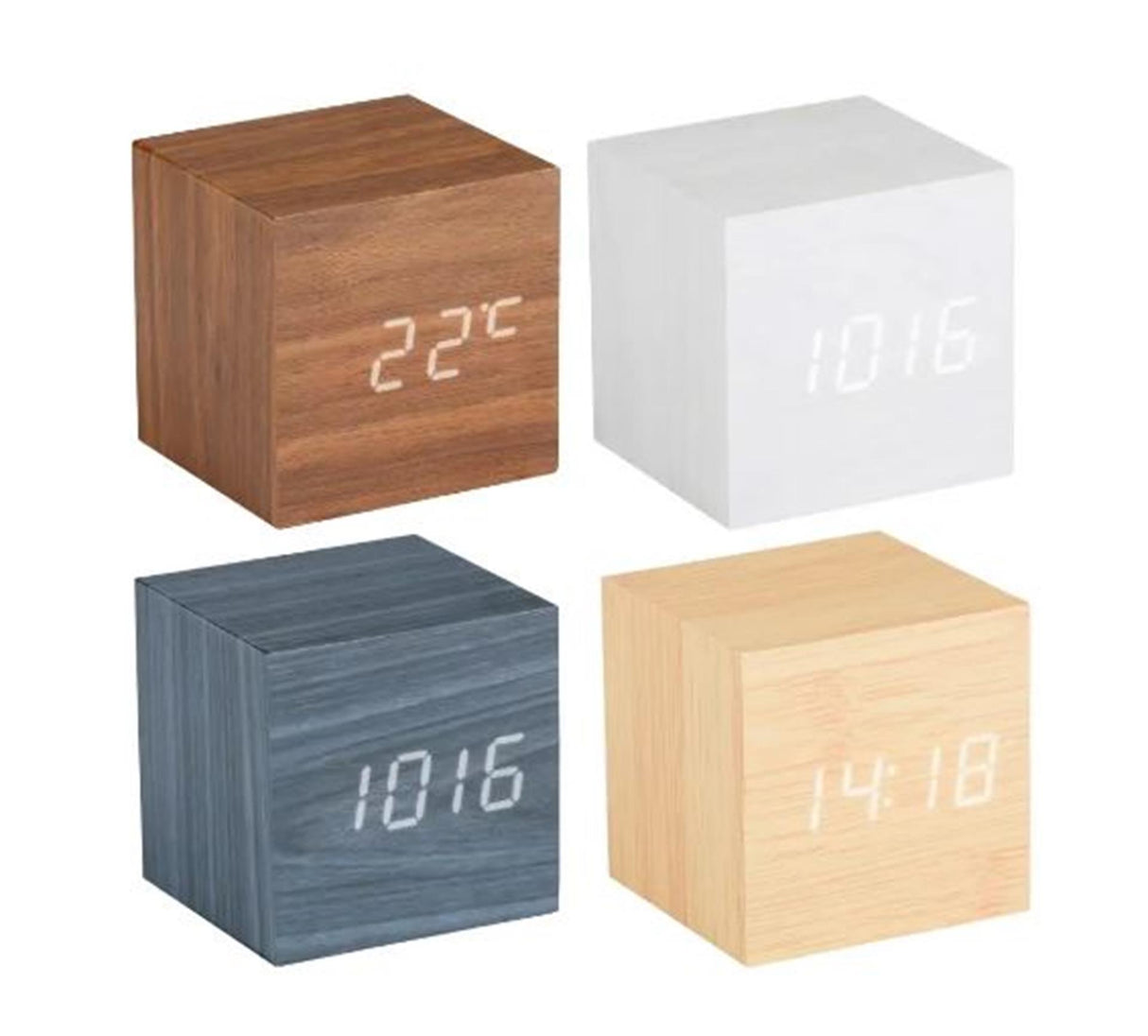Réveil numérique Grundig avec grain de bois 6,3x6,3x6,3cm