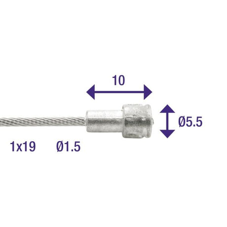 Rem Binnenkabel Elvedes 2000 mm en acier inoxydable Ø1,5 mm V-Nipple (100 pièces)