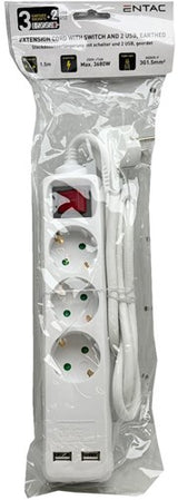 Cordon Entac tcd ra 3v 1,5m avec 2xusb + interrupteur blanc - 6872632
