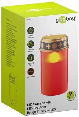 Lampe funéraire LED Enzo | 12 cm avec minuterie | rouge (sans batterie 2xc) | lumière commémorative | lumière funéraire | lumière de deuil - 5099410