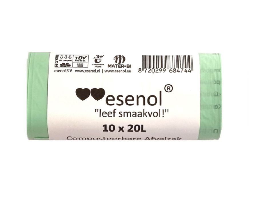 Sacs à déchets compostables d'ESENOL 20 litres - 1 rouleau de 10e