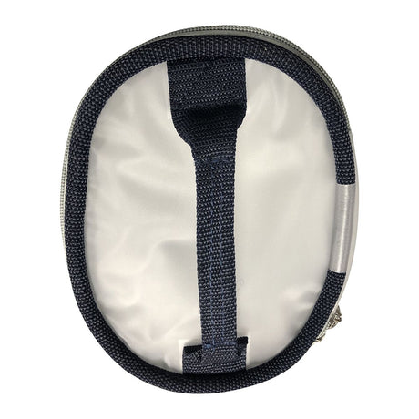Pochette de coiffure ronde bleue et blanche avec anse