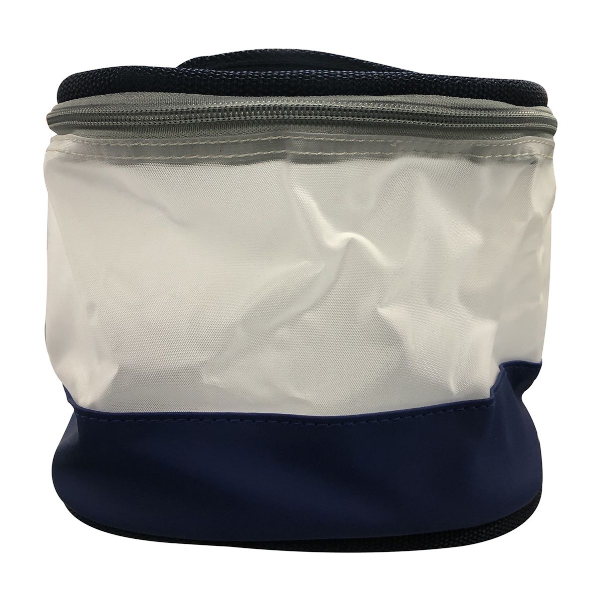 Pochette de coiffure ronde bleue et blanche avec anse
