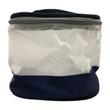 Pochette de coiffure ronde bleue et blanche avec anse