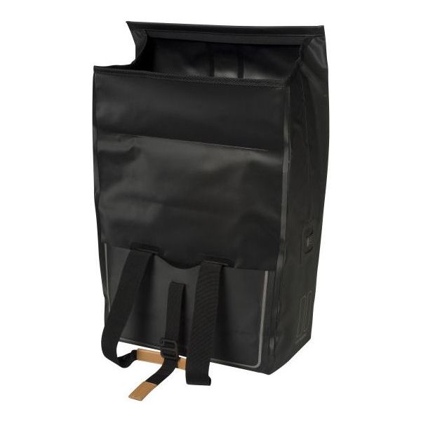 Basil Urban Dry Shopper - Afforeur à vélo imperméable, détails en cuir végétalien, fermeture réglable, réflexion, noir mat