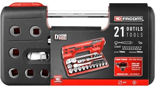 Facom coffret compact 1 2''6 faces à cliquet avec tête anti-poussière - sl.dbox1pb