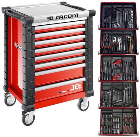 Facom desserte à outils 8 tiroirs m3, avec 5 tiroirs remplis, rouge - jetcm175bnl
