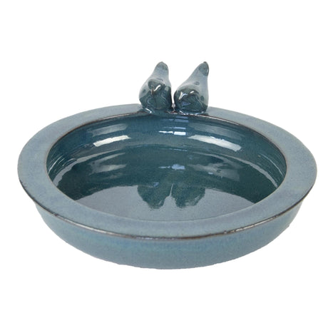 Esschert design bain d'oiseaux en céramique rond pétrole