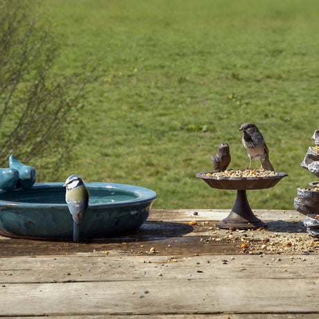 Esschert design bain d'oiseaux en céramique rond pétrole