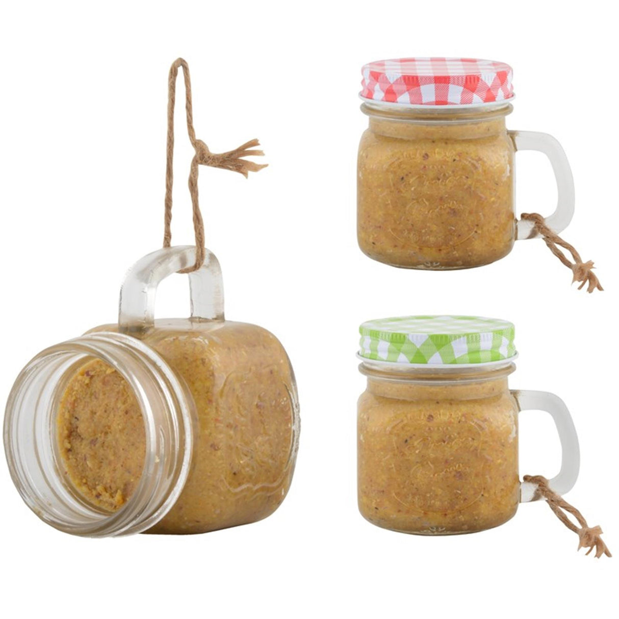 Esschert design nourriture pour oiseaux beurre de cacahuète dans une tasse de jardin en verre 10x8x9cm