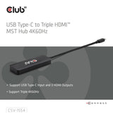 Adaptateur Club 3D USB-C vers Triple HDMI MST Hub 4K60Hz (Noir)