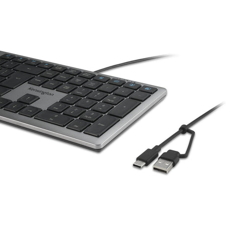 Kensington KB515 EQ USB-C Clavier filaire USB-A (gris, disposition internationale américaine (QWERTY), commutateurs à ciseaux, 100 %)