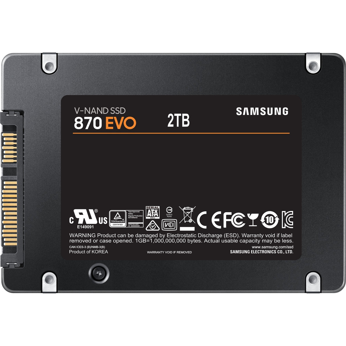 Samsung mz-77e2t0b 870 evo ssd, 2 to, 2.5, sata3, 6 gbps, 3d v-nand, 560 550 mo s, 512 mo ddr4