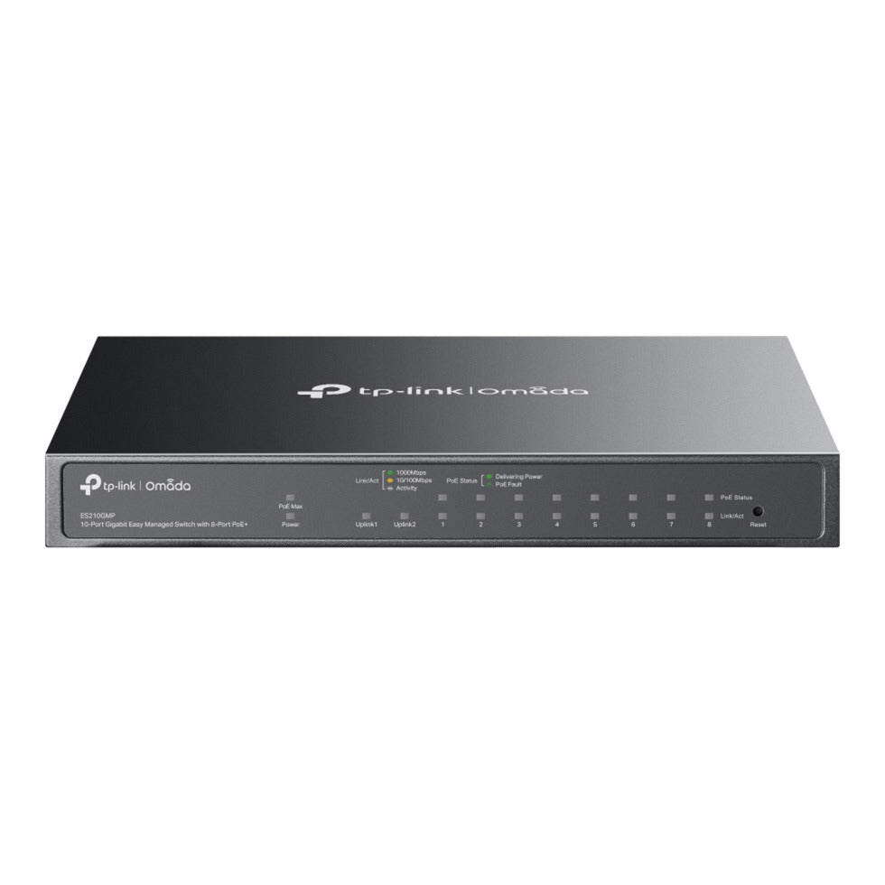 Tp-link omada es210gmp commutateur géré facile à 10 ports gigabit (noir, 8x poe+, 1x gigabit sfp)