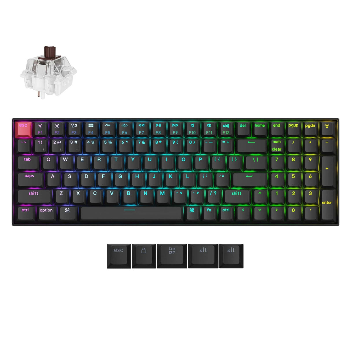 Clavier mécanique Keychron k4x-b3 RVB (noir, disposition américaine (qwerty), super marron, 96 %, RVB, touches pbt double shot cerise, Bluetooth | USB-C)