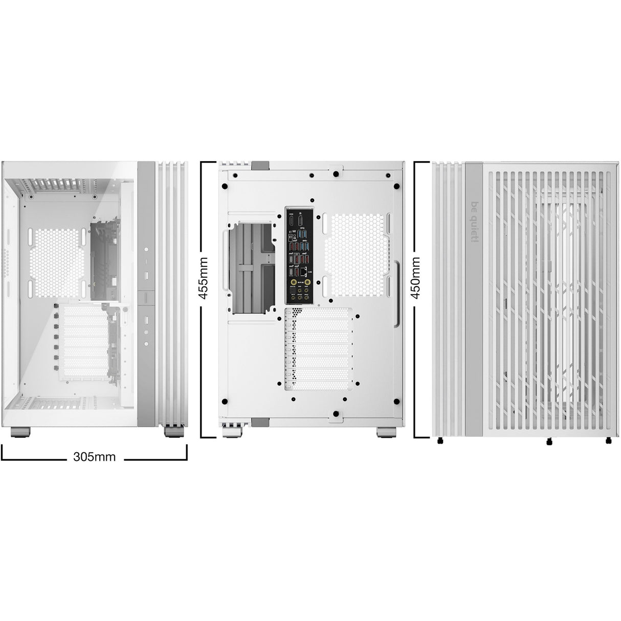 Soyez silencieux! boîtier tour midi light base 600 dx (blanc | 2x USB-A | 1x USB-C | RGB | verre trempé)