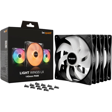 Soyez silencieux! Light Wings LX PWM RVB Ventilateurs de boîtier (Noir, 3 pièces, 140 x 140 x 25 mm)
