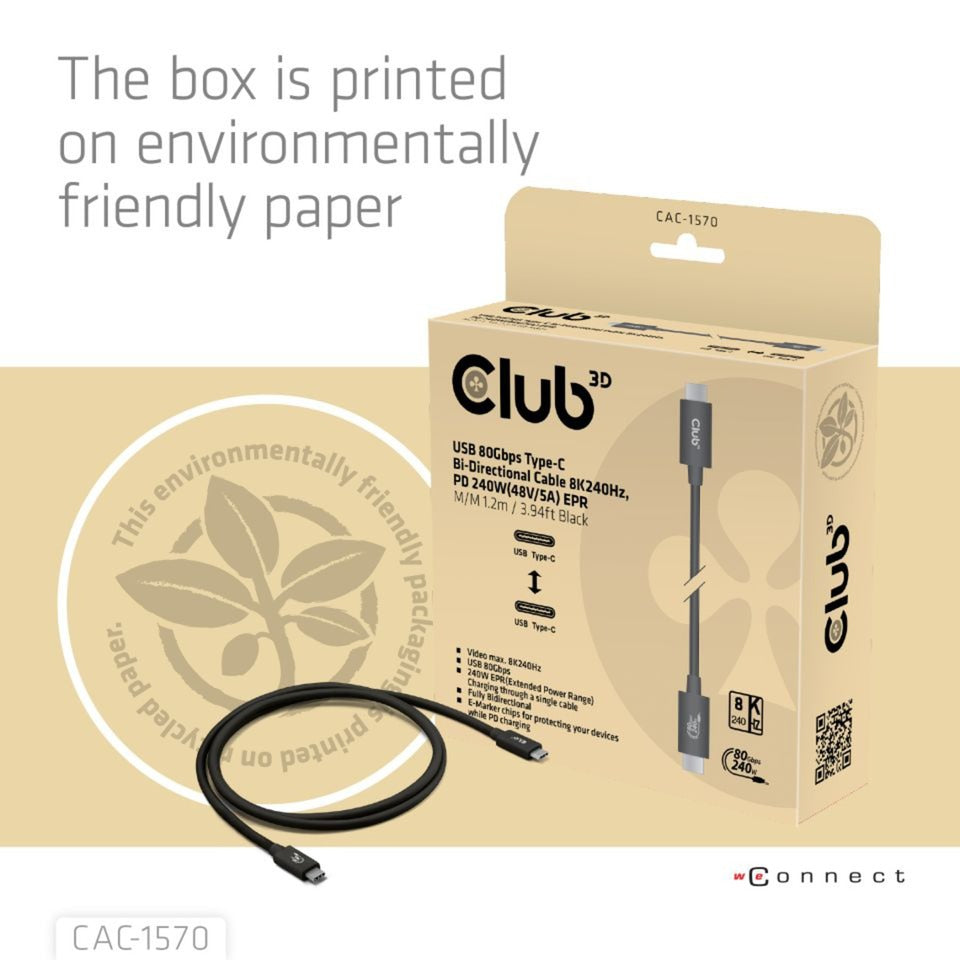 Club 3d USB-C 80 Gbit/s certifié 240 W 8 K 240 Hz.