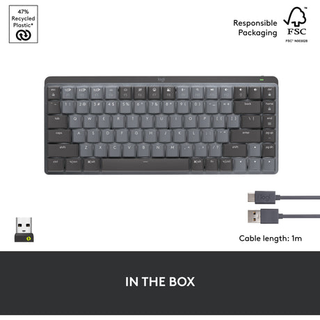 Mini clavier mécanique Logitech MX (noir, disposition internationale américaine (QWERTY), GL tactile, 80 % (TKL), Bluetooth)