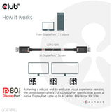 Club 3D DisplayPort 2.1 Câble certifié Vesa DP80 mâle-mâle (noir, 1,2 mètre, 4K 240 Hz, 8K 60 Hz, 80 Gbit/s)
