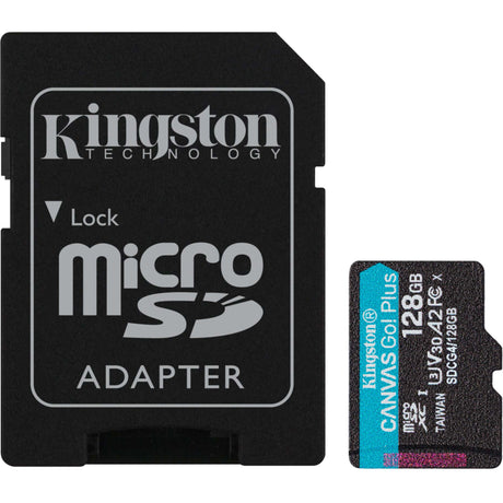 Toile Kingston, c'est parti ! plus carte mémoire microSDXC 128 Go (noire, avec adaptateur, classe 10, UHS-I U3, V30, A2)