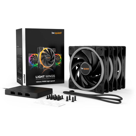 Soyez silencieux! Light Wings PWM Ventilateurs de boîtier RVB haute vitesse (noir, 3 pièces, 120 x 120 x 25 mm)