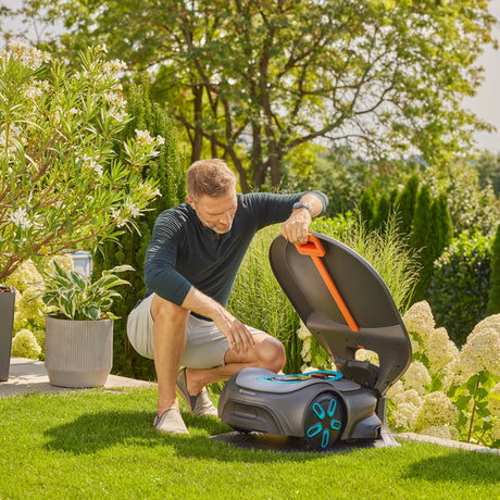 Garage de tondeuse à gazon robot Gardena Sileno pour auvent Sileno Pro Max Free (gris orange)