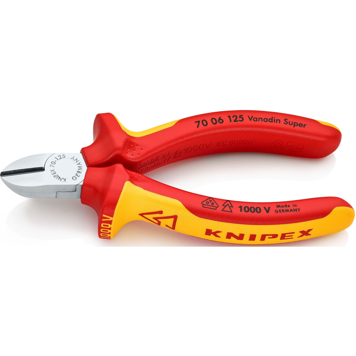 Pince coupante latérale Knipex chromée isolée avec poignées multi-composants, certifiée VDE 125 mm - 7006125