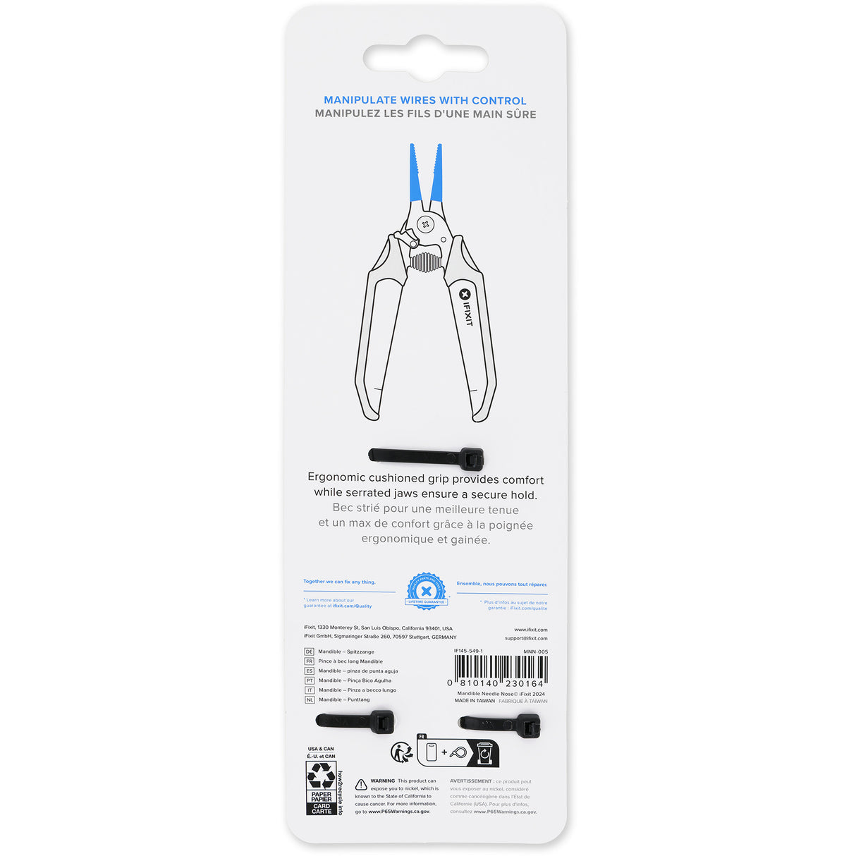 Ifixit mandible needle nose pliers grijptang (zwart blauw)