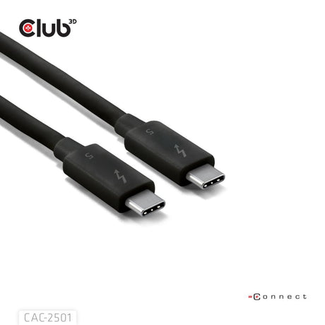 Câble certifié Club 3d Thunderbolt 5 8k240hz (noir, données 80 120 gbps, epr 240 watts, 1 mètre)
