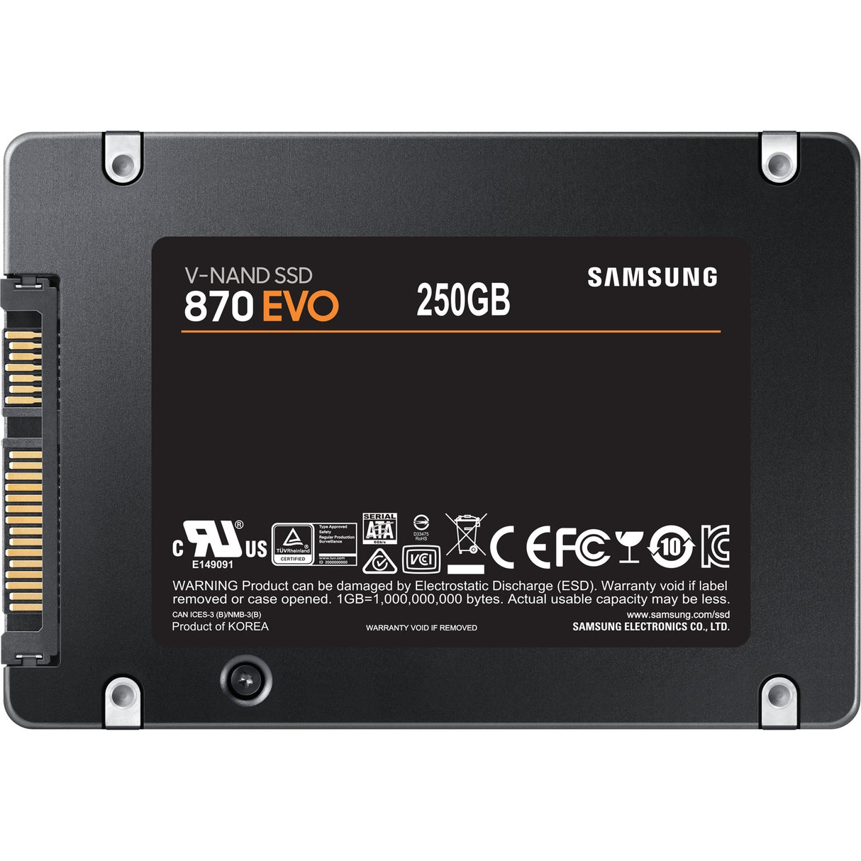 Samsung mz-77e250b 870 evo ssd, 250b, 2.5, sata-3 6 gbps, 3d v-nand, 512 mo ddr4, 560 550 mo s