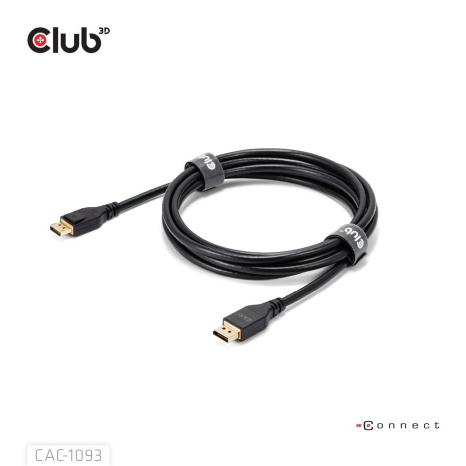Câble certifié Club 3D DisplayPort 2.1 Vesa DP54 mâle-mâle (noir, 3 mètres, 4K 240 Hz, 8K 120 Hz, 54 Gbps)