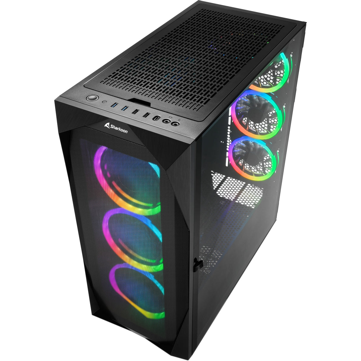 Boîtier tour midi Sharkoon rev300 (noir | 4x USB-A | 1x USB-C | RVB | verre trempé)