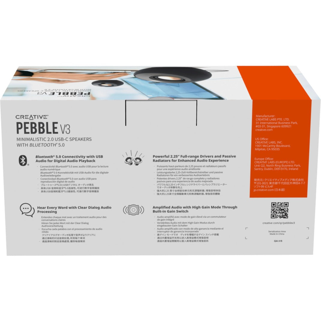Enceinte PC Creative Pebble V3 (noir, Bluetooth, USB-C, Aux)