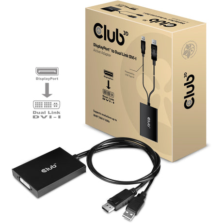 Club 3d adaptateur displayport vers dual link dvi-i actif (noir, adaptateur displayport vers dual link dvi-i actif)